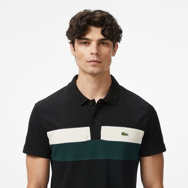  Lacoste Erkek Regular Fit Renk Bloklu Siyah Polo