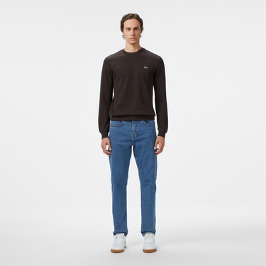  Lacoste Erkek Regular Fit Uzun Kollu Bisiklet Yaka Kahverengi T-Shirt