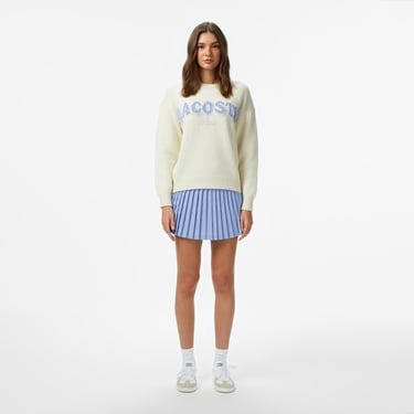  Lacoste Kadın Flare Fit Pileli Mavi Etek