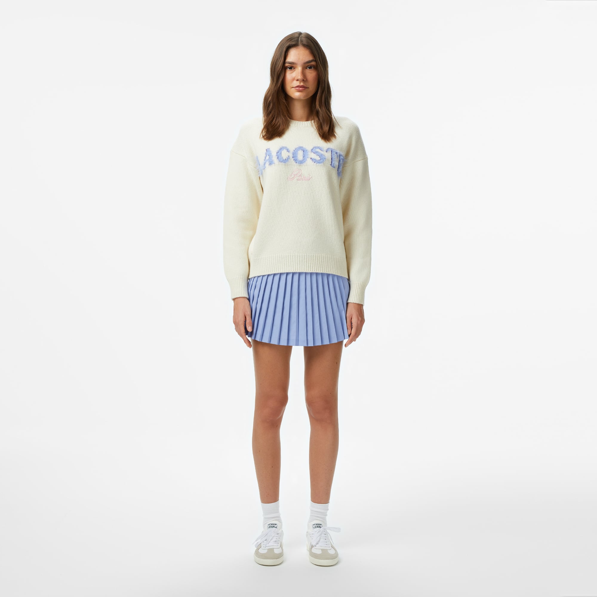  Lacoste Kadın Flare Fit Pileli Mavi Etek