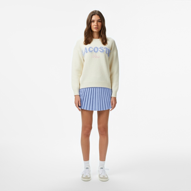  Lacoste Kadın Flare Fit Pileli Mavi Etek