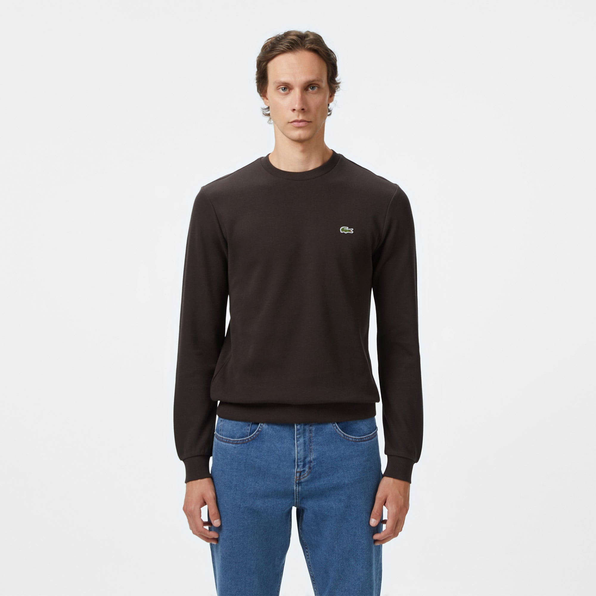 Lacoste Erkek Regular Fit Uzun Kollu Bisiklet Yaka Kahverengi T-Shirt