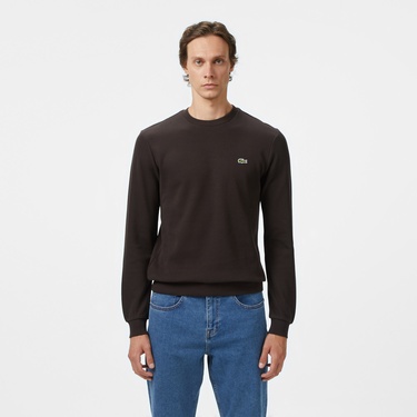  Lacoste Erkek Regular Fit Uzun Kollu Bisiklet Yaka Kahverengi T-Shirt