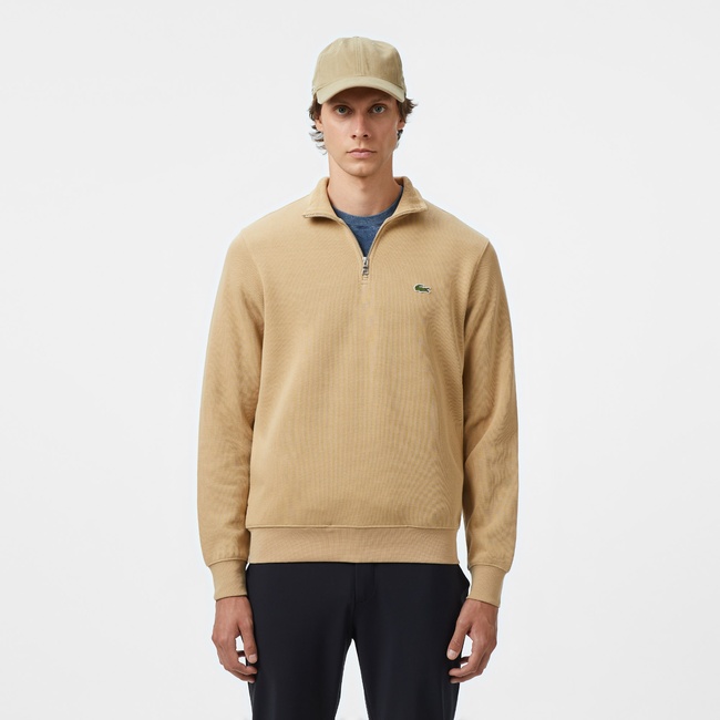  Lacoste Erkek Classic Fit Yarım Fermuarlı Bej Sweatshirt
