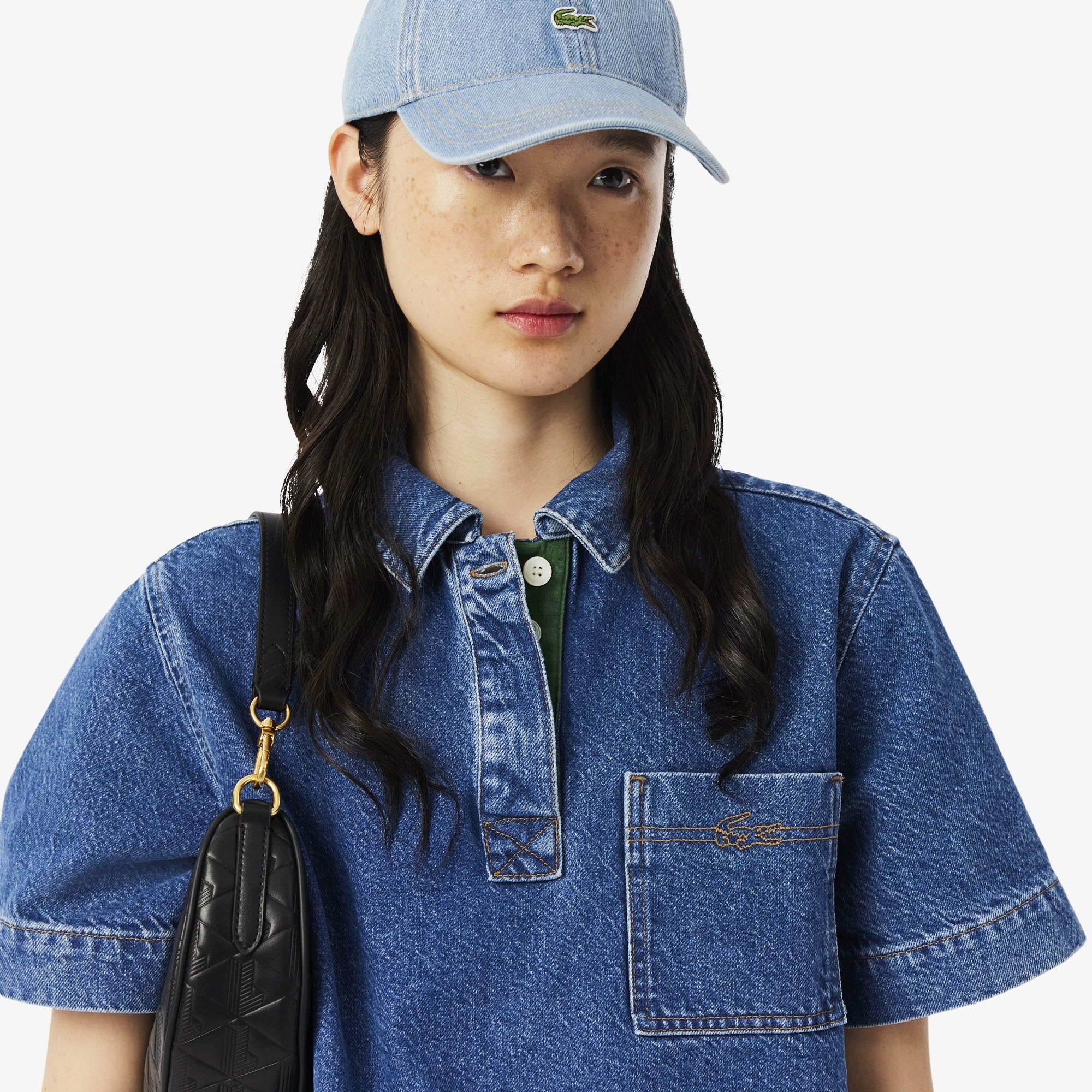 Lacoste Kadın Oversize Fit Kısa Kollu Polo Yaka Denim Mavi Elbise