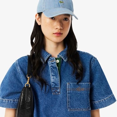  Lacoste Kadın Oversize Fit Kısa Kollu Polo Yaka Denim Mavi Elbise