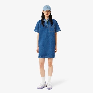  Lacoste Kadın Oversize Fit Kısa Kollu Polo Yaka Denim Mavi Elbise
