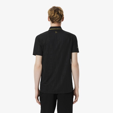  Lacoste Tennis x Novak Djokovic Erkek Slim Fit Desenli Siyah Polo