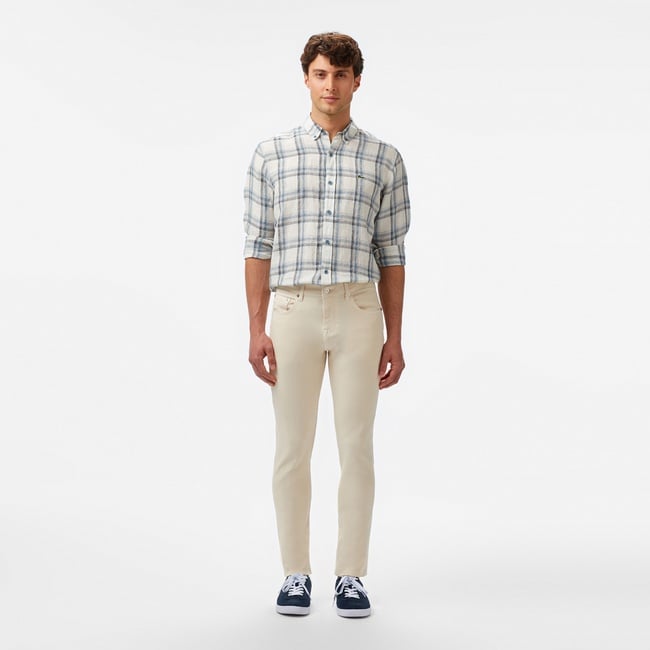  Lacoste Erkek Slim Fit Krem Jean Pantolon