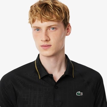  Lacoste Tennis x Novak Djokovic Erkek Slim Fit Desenli Siyah Polo