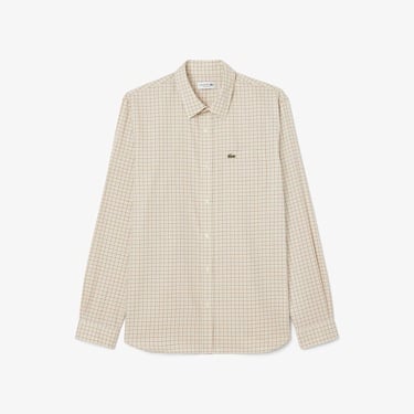  Erkek Regular Fit Kareli Krem Gömlek