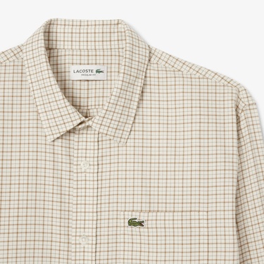  Erkek Regular Fit Kareli Krem Gömlek