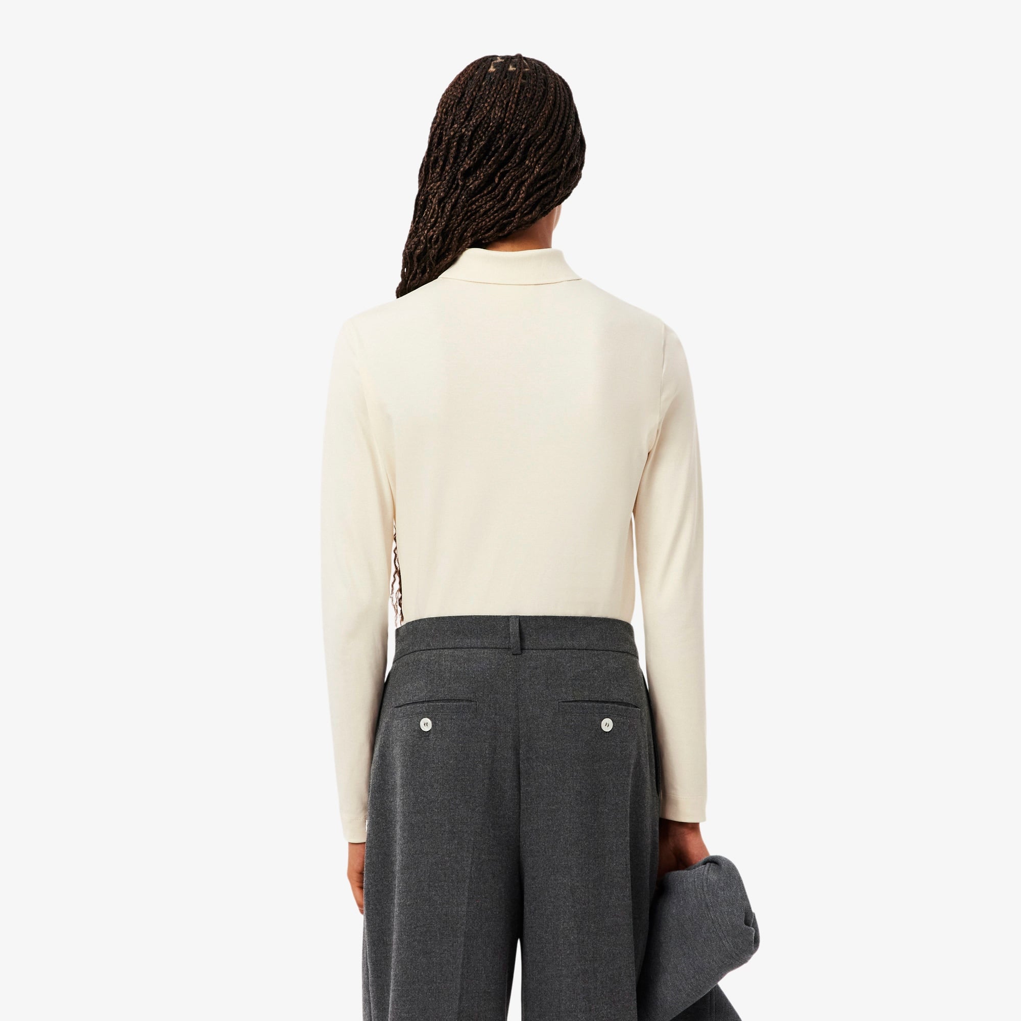 Lacoste Kadın Regular Fit Uzun Kollu Krem Polo