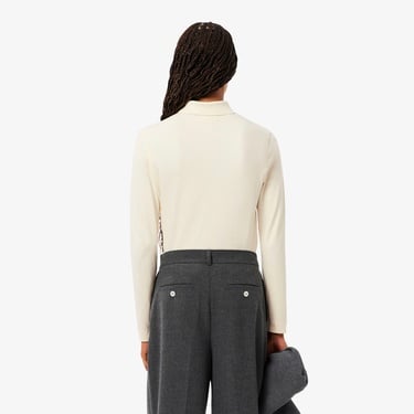  Lacoste Kadın Regular Fit Uzun Kollu Krem Polo