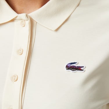 Lacoste Kadın Regular Fit Uzun Kollu Krem Polo