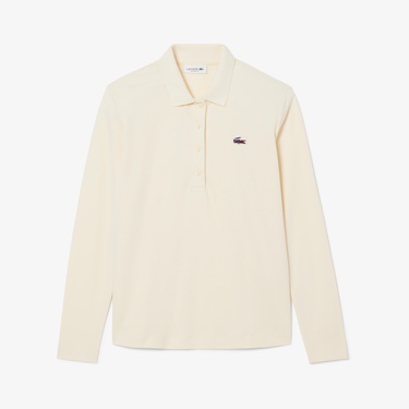  Lacoste Kadın Regular Fit Uzun Kollu Krem Polo