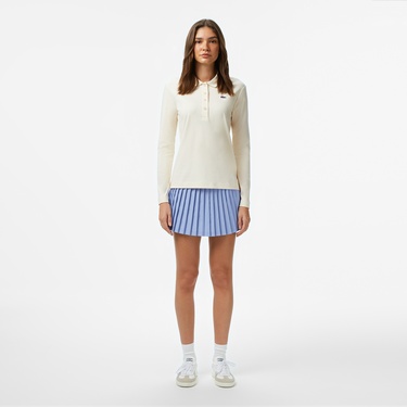  Lacoste Kadın Regular Fit Uzun Kollu Krem Polo
