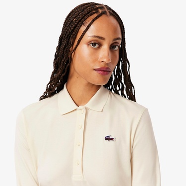  Lacoste Kadın Regular Fit Uzun Kollu Krem Polo