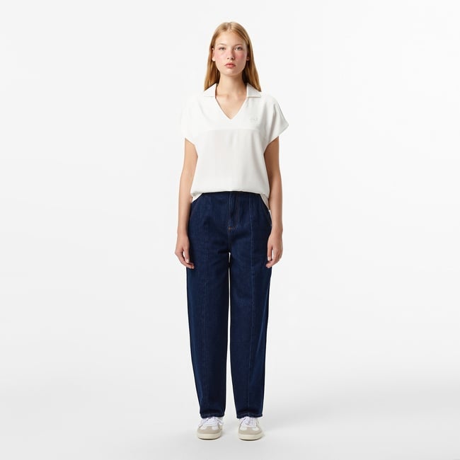  Lacoste Kadın Relaxed Fit Koyu Mavi Jean Pantolon