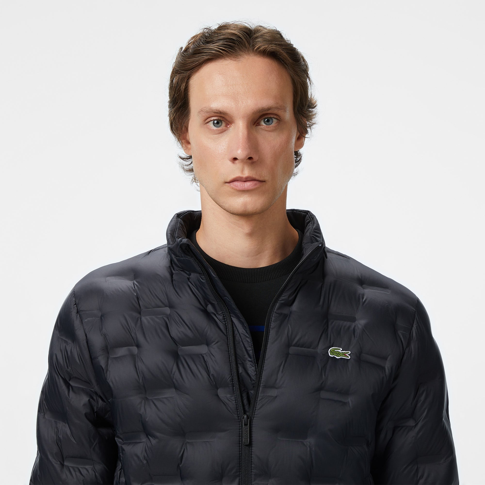 Lacoste Erkek Dik Yaka Kapitone Siyah Mont