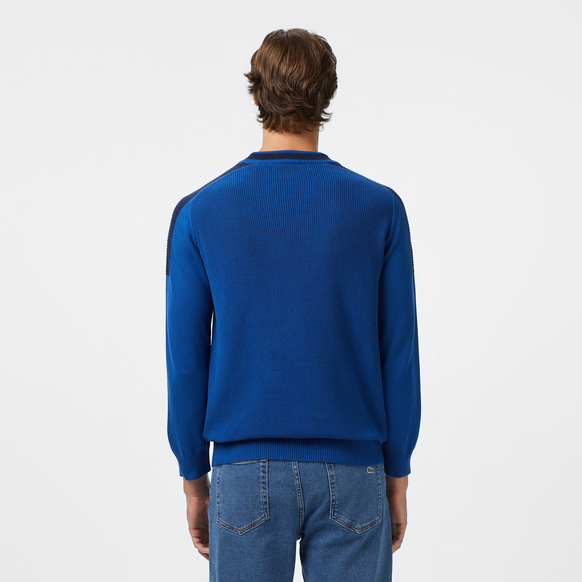 Lacoste Erkek Classic Fit Bisiklet Yaka Renk Bloklu Mavi Kazak