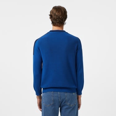  Lacoste Erkek Classic Fit Bisiklet Yaka Renk Bloklu Mavi Kazak