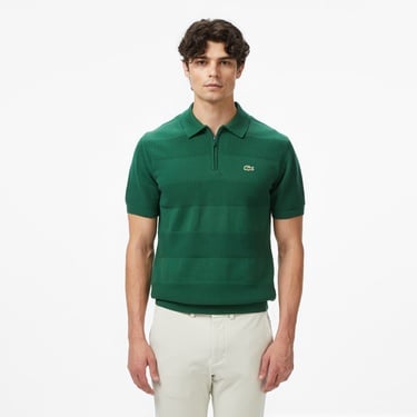  Lacoste Erkek Classic Fit Kısa Kollu Polo Yaka Desenli Yeşil Triko