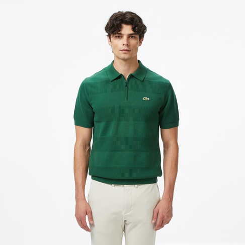 Lacoste Erkek Classic Fit Kısa Kollu Polo Yaka Desenli Yeşil Triko