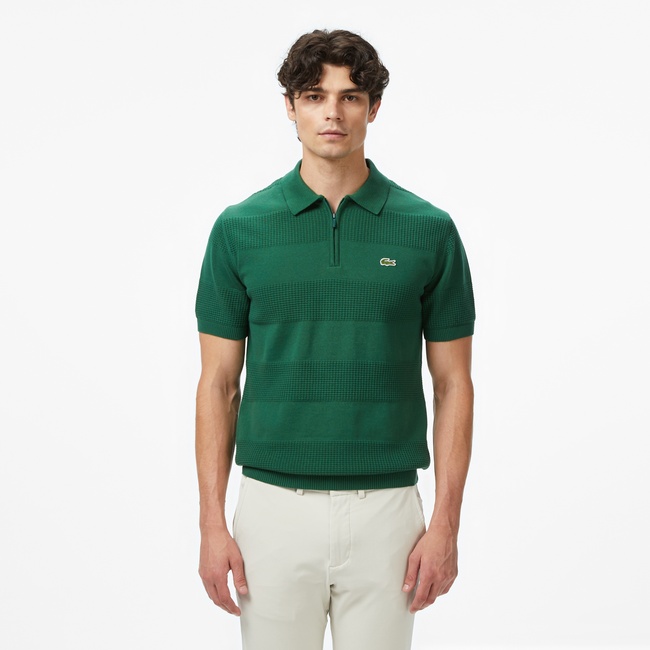  Lacoste Erkek Classic Fit Kısa Kollu Polo Yaka Desenli Yeşil Triko