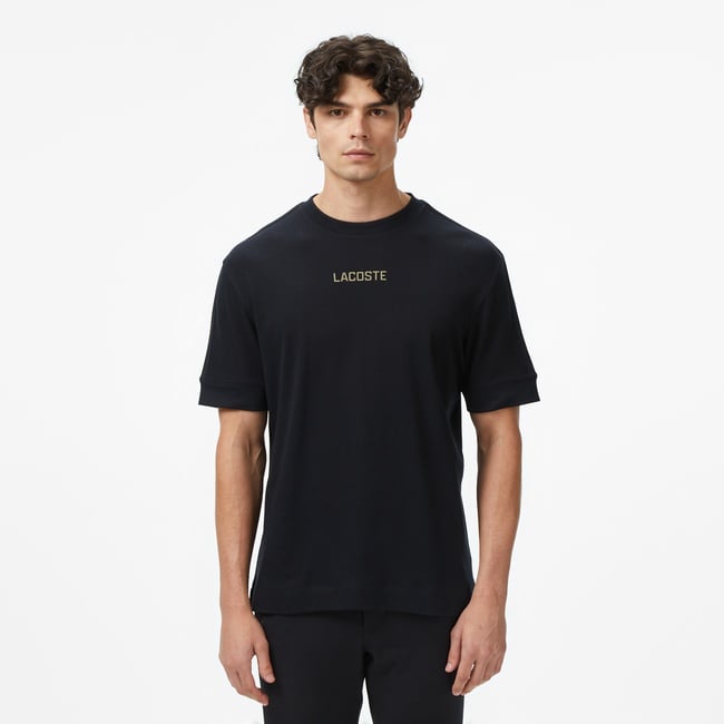  Lacoste Erkek Loose Fit Bisiklet Yaka Baskılı Siyah T-Shirt