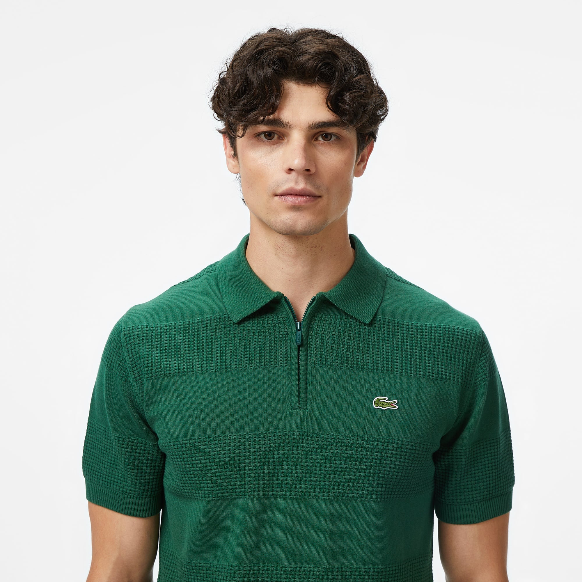 Lacoste Erkek Classic Fit Kısa Kollu Polo Yaka Desenli Yeşil Triko