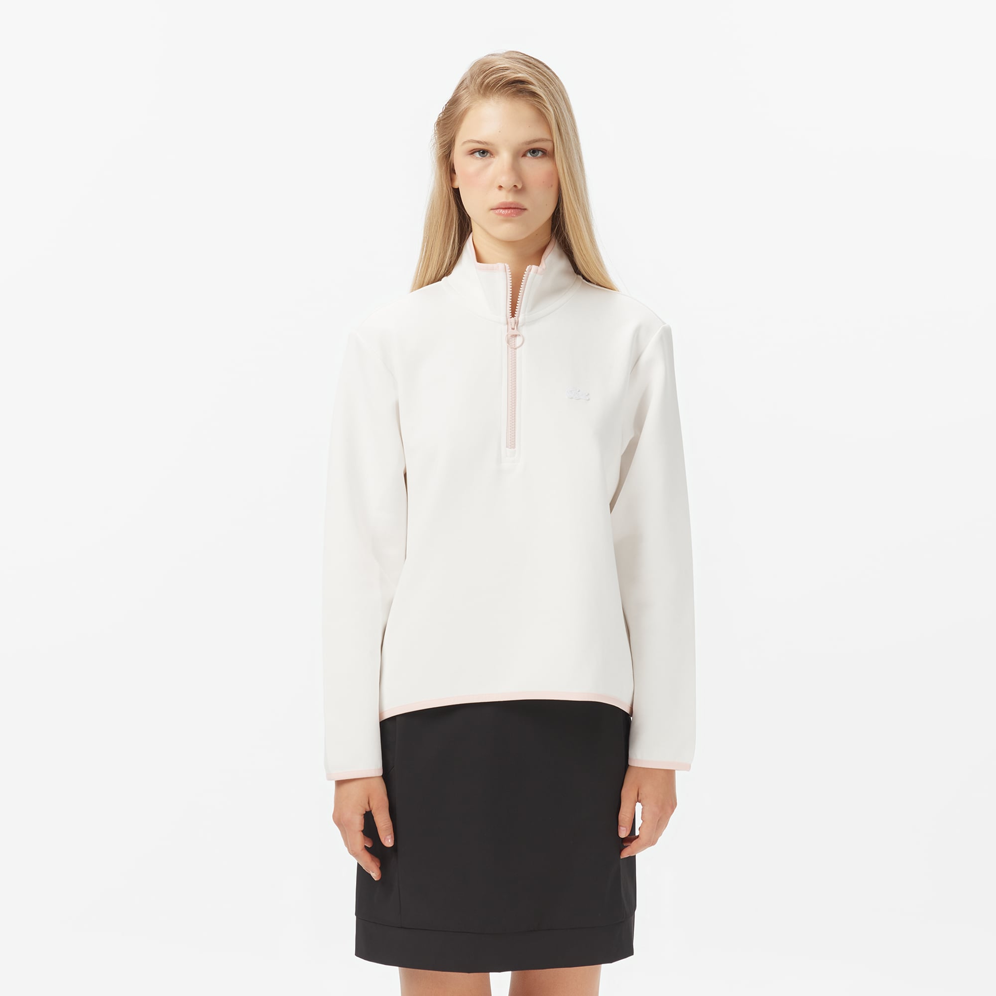  Lacoste Kadın Regular Fit Yarım Fermuarlı Beyaz Sweatshirt