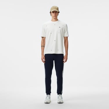  Lacoste Erkek Loose Fit Bisiklet Yaka Desenli Beyaz T-Shirt