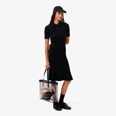  Lacoste Anna Kadın Baskılı Siyah Omuz Çantası