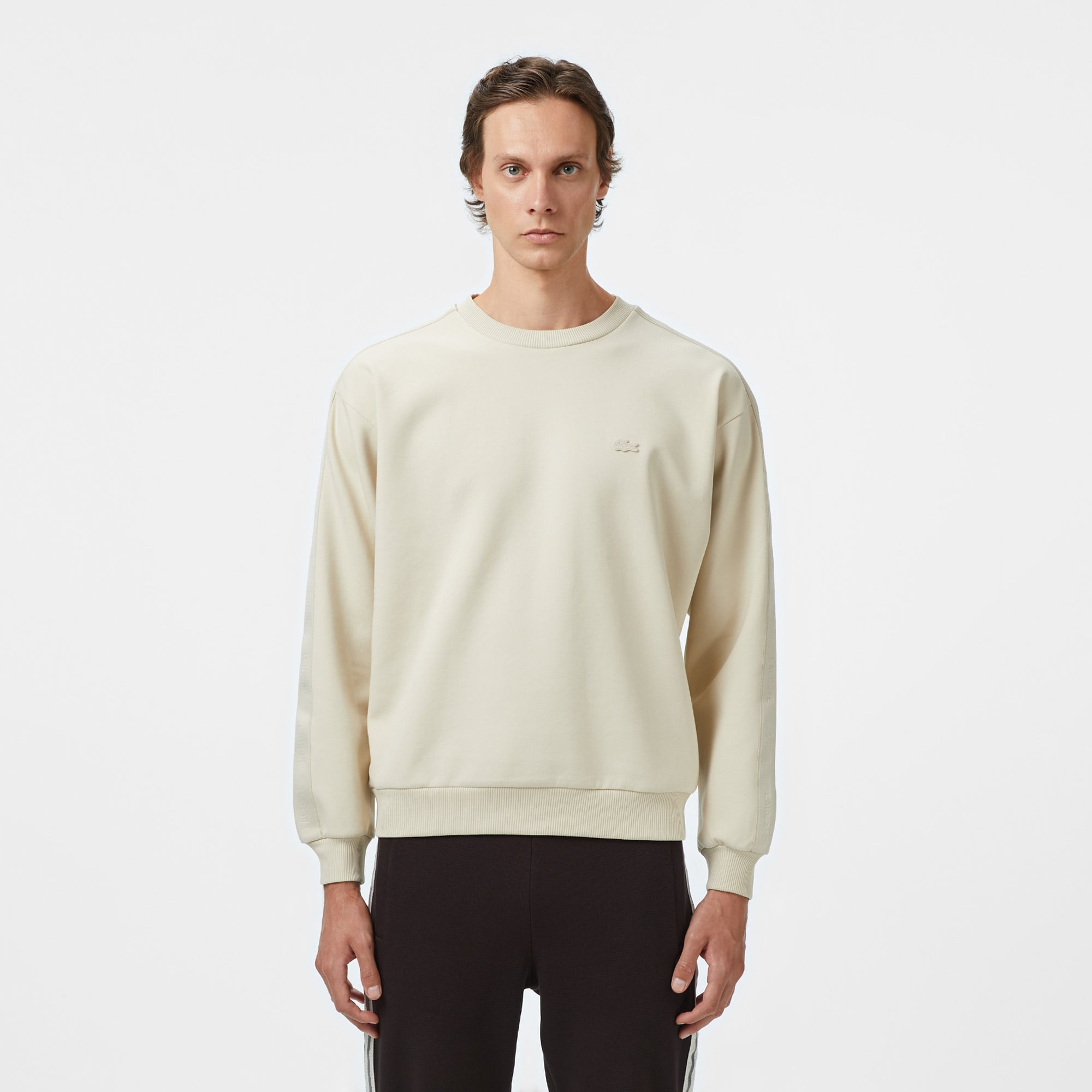  Lacoste Erkek Relaxed Fit Bisiklet Yaka Açık Krem Sweatshirt