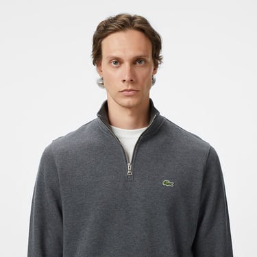  Lacoste Erkek Classic Fit Yarım Fermuarlı Gri Sweatshirt