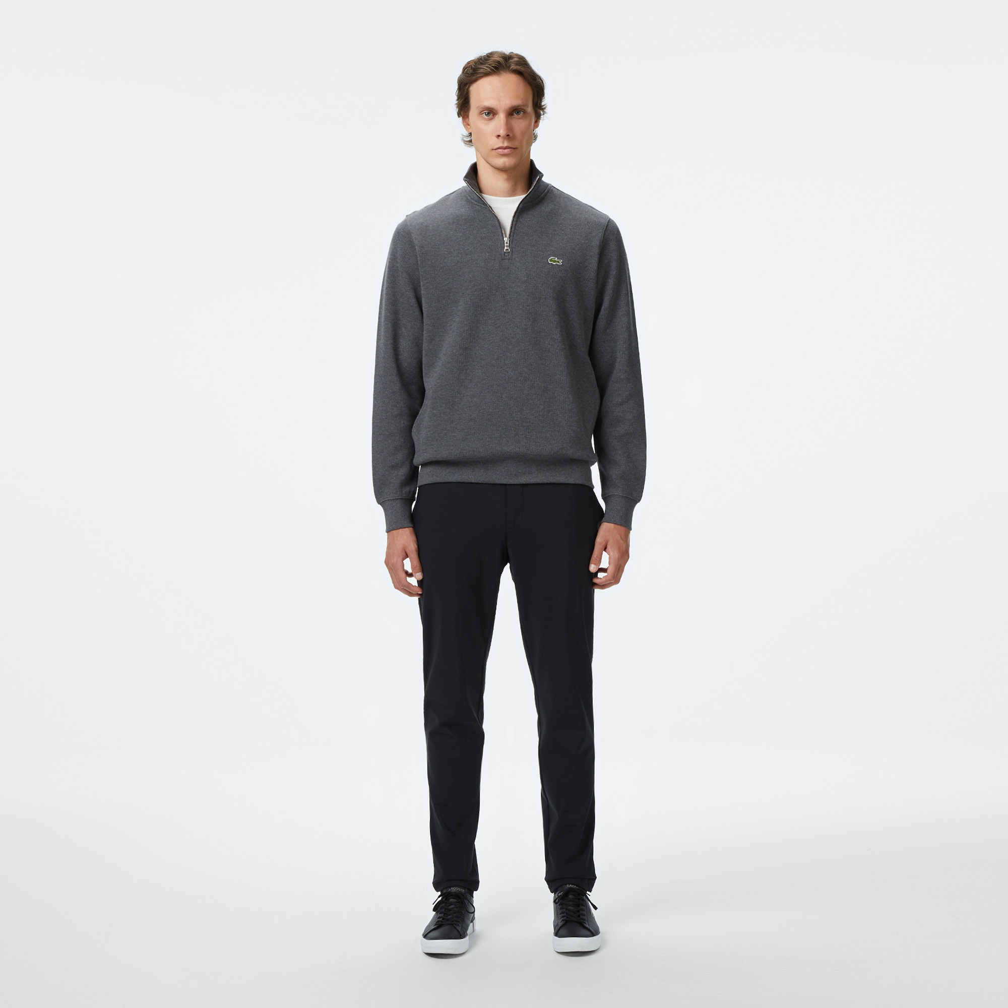 Lacoste Erkek Classic Fit Yarım Fermuarlı Gri Sweatshirt