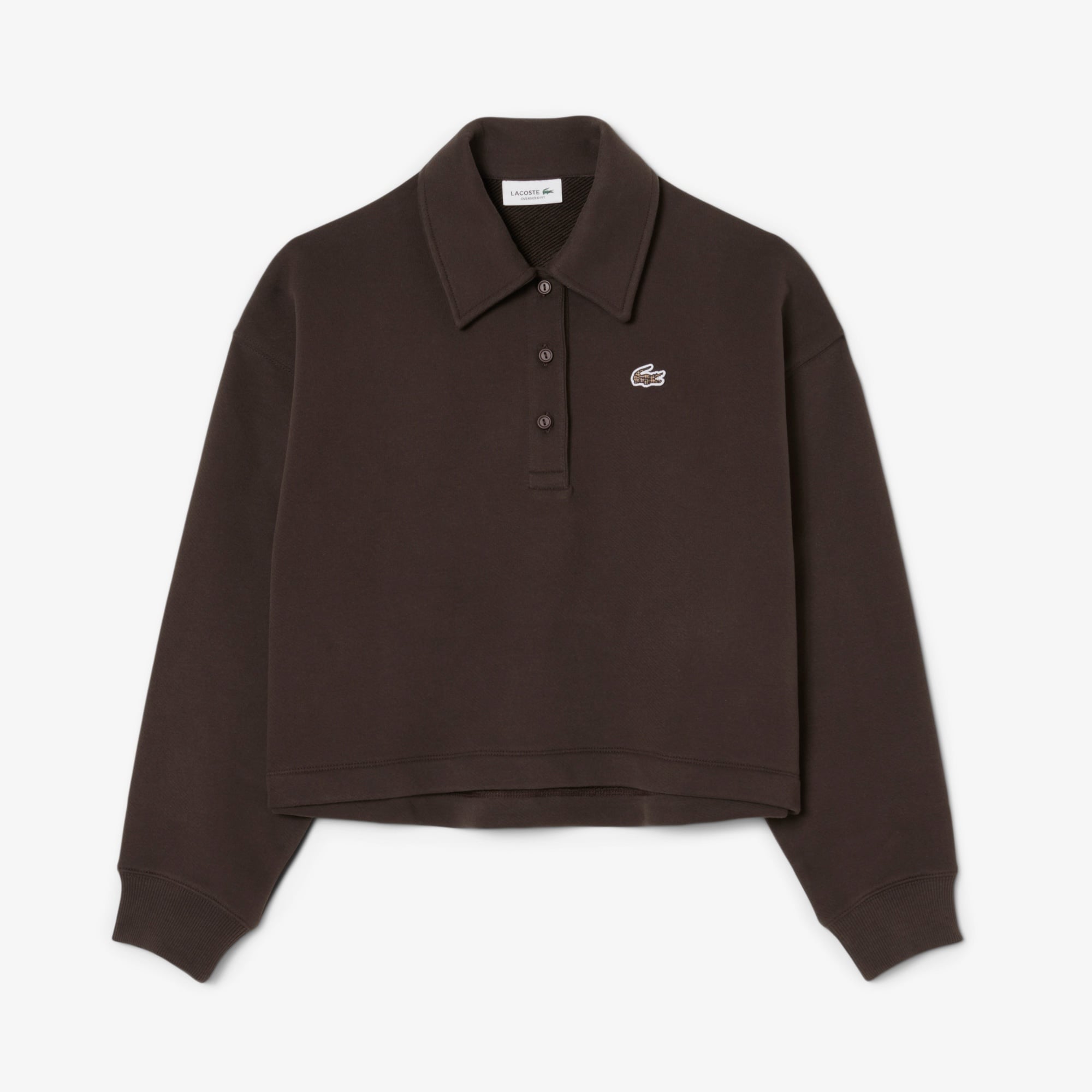 Lacoste Kadın Oversize Fit Polo Yaka Kahverengi Sweatshirt