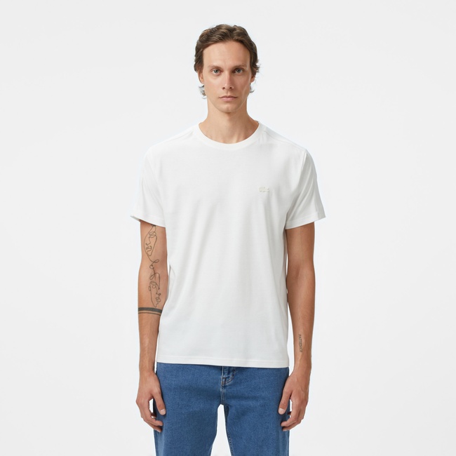  Lacoste Erkek Regular Fit Bisiklet Yaka Beyaz T-Shirt