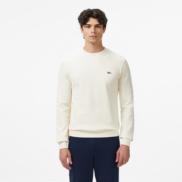  Lacoste Erkek Regular Fit Uzun Kollu Bisiklet Yaka Krem T-Shirt