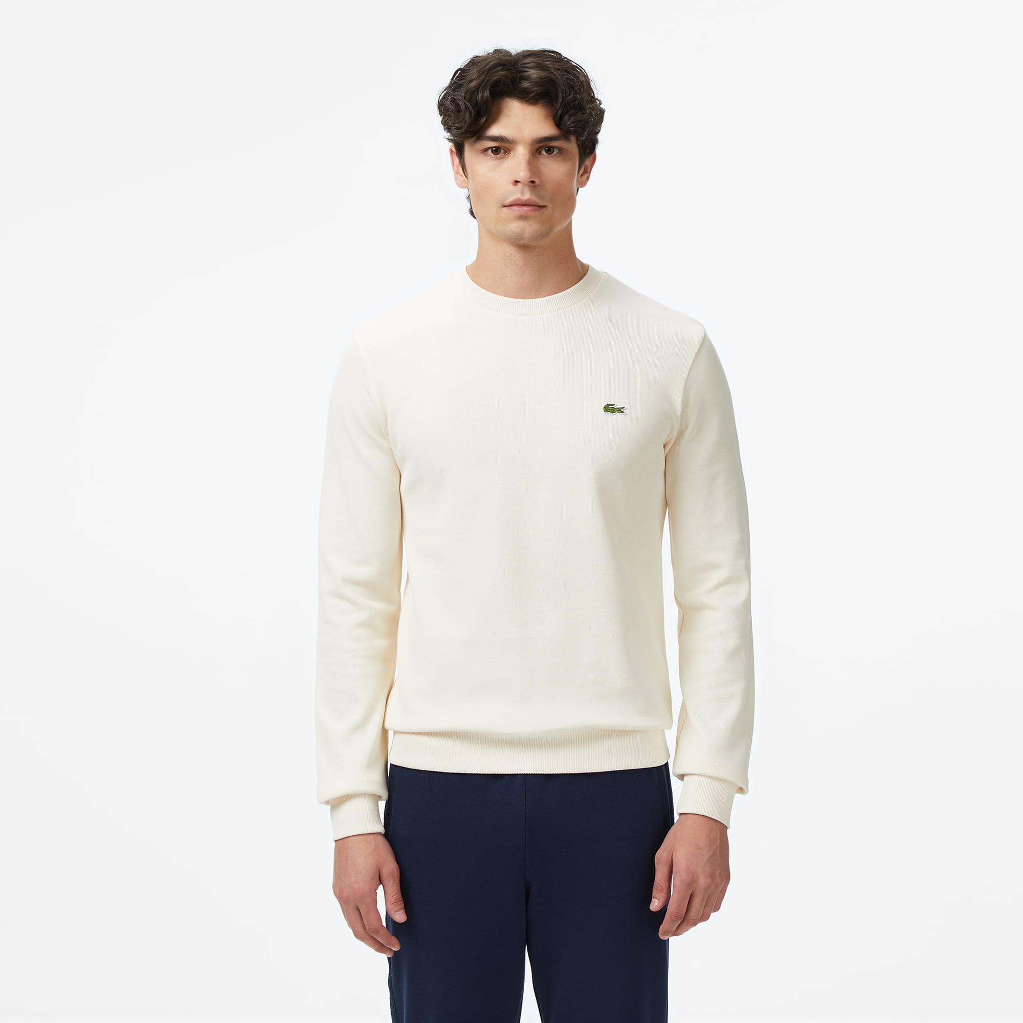  Lacoste Erkek Regular Fit Uzun Kollu Bisiklet Yaka Krem T-Shirt