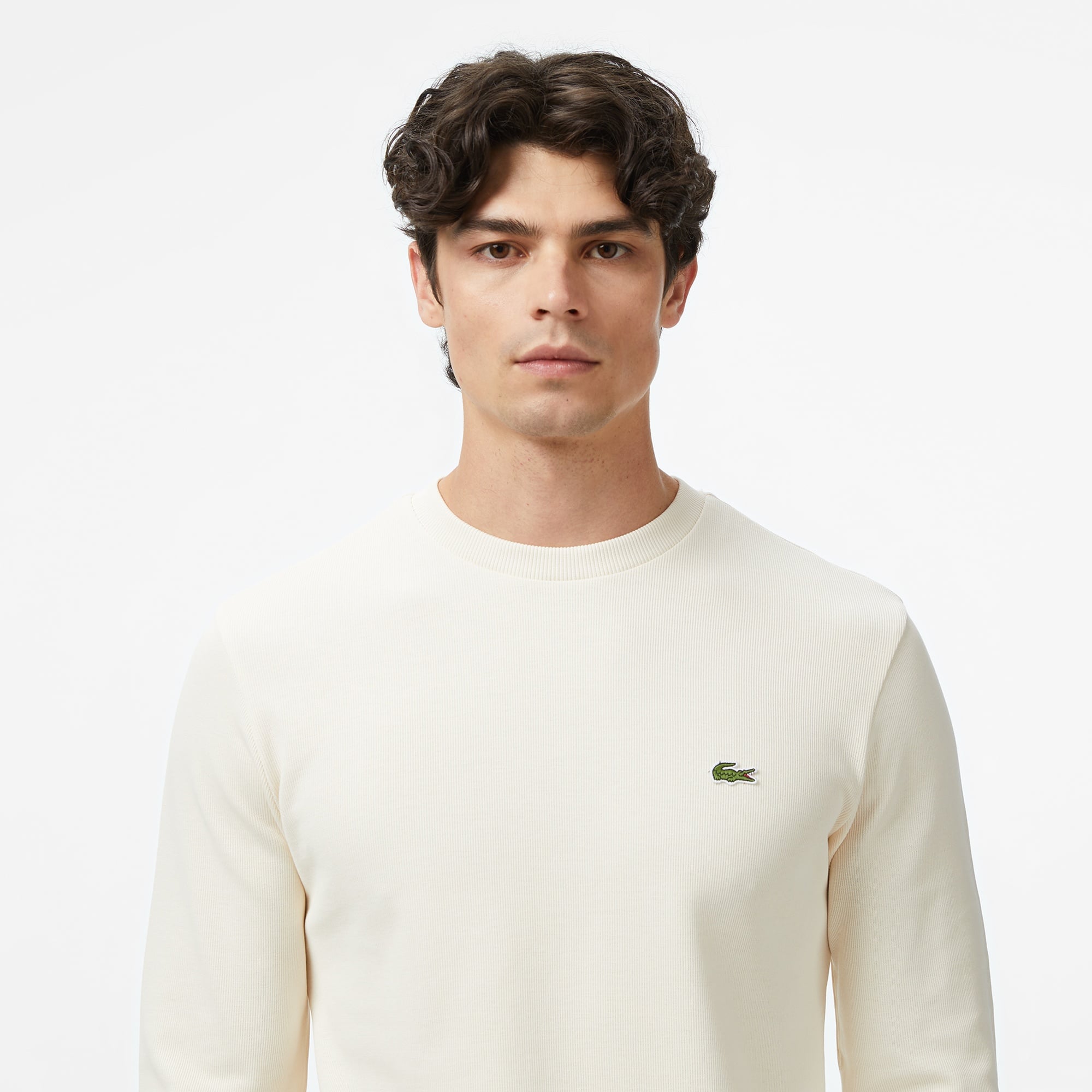 Lacoste Erkek Regular Fit Uzun Kollu Bisiklet Yaka Krem T-Shirt