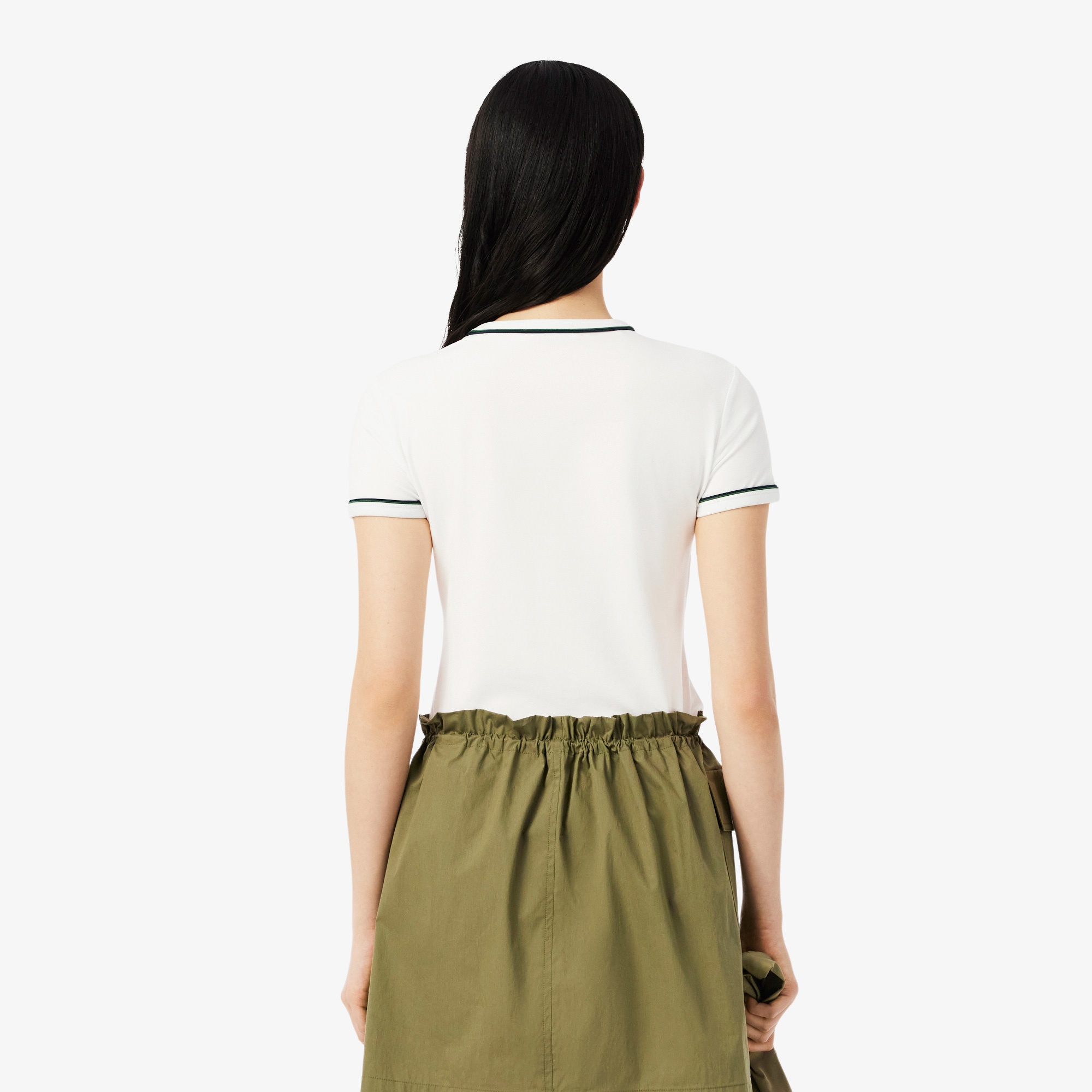 Lacoste Kadın Slim Fit Bisiklet Yaka Beyaz T-Shirt