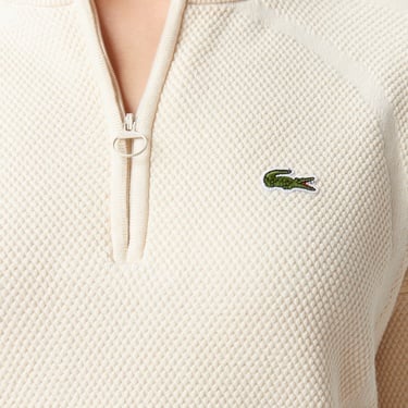  Lacoste Kadın Relaxed Fit Yarım Fermuarlı Krem Kazak