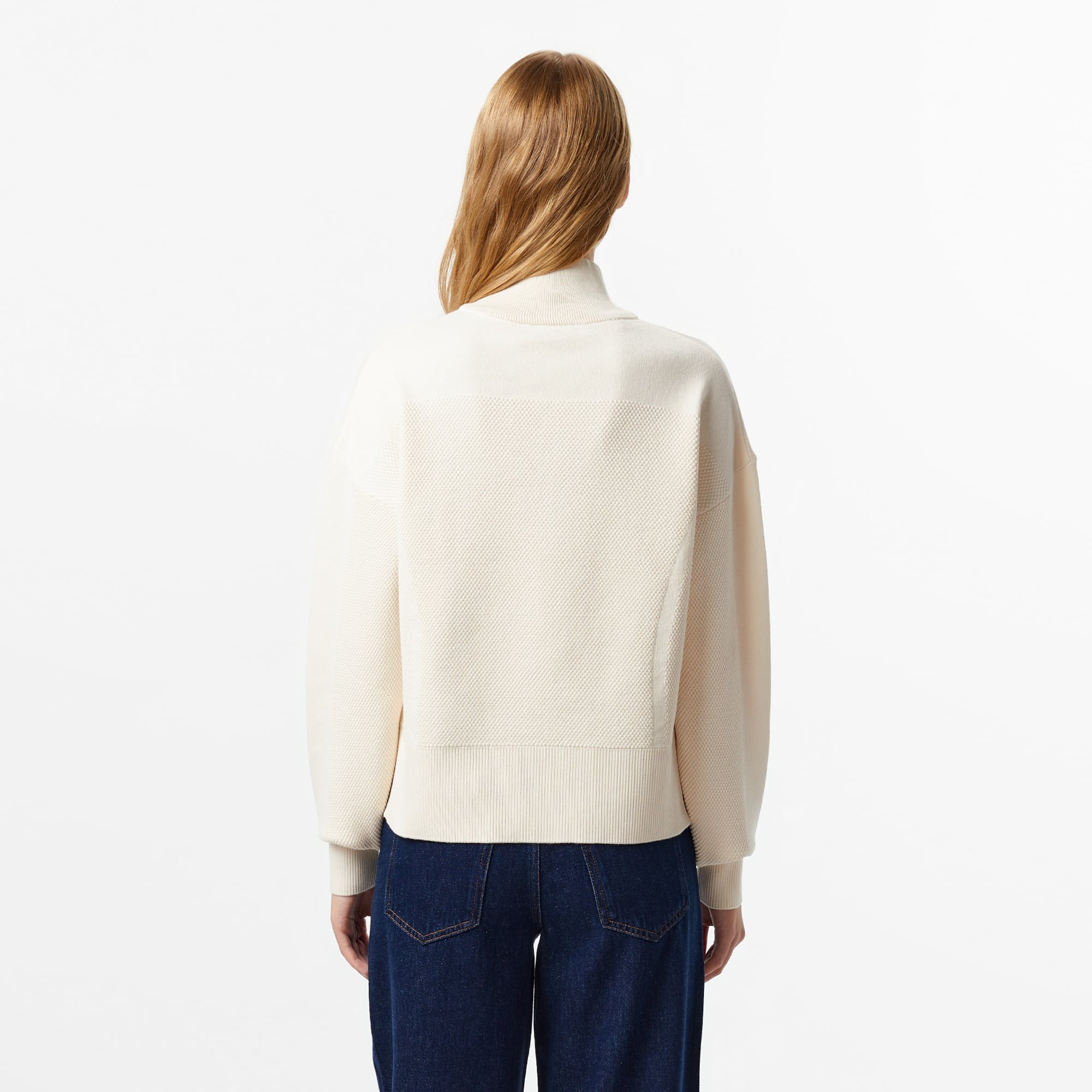 Kadın Relaxed Fit Yarım Fermuarlı Krem Kazak