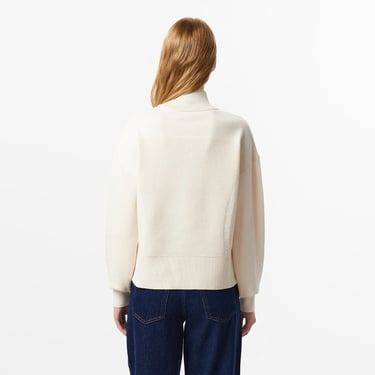  Lacoste Kadın Relaxed Fit Yarım Fermuarlı Krem Kazak
