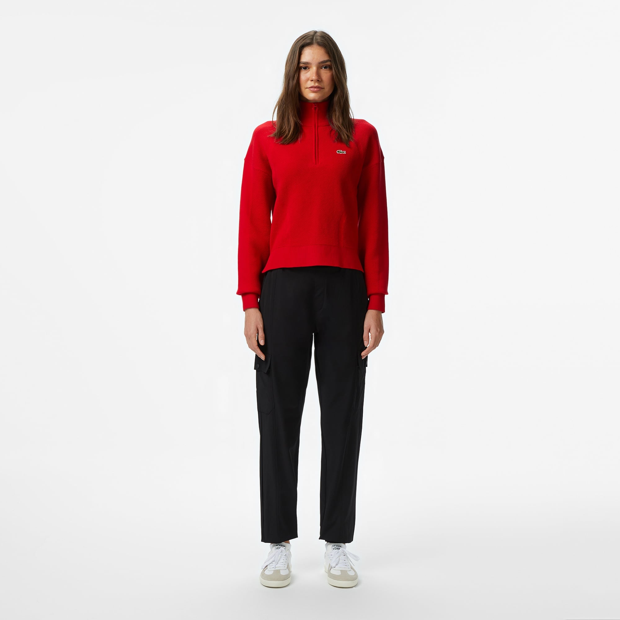 Kadın Relaxed Fit Yarım Fermuarlı Kırmızı Kazak