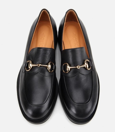  Kadın Deri Siyah Tokalı Klasik Loafer