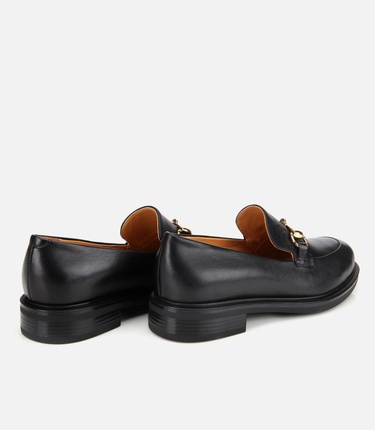  Kadın Deri Siyah Tokalı Klasik Loafer