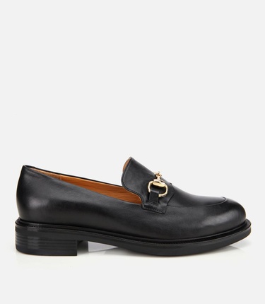  Kadın Deri Siyah Tokalı Klasik Loafer